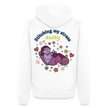 Ich nähe meinen Stress weg, lustiger Häkelliebhaber - Unisex Premium Bio Zip Hoodie - Weiß - Hinten - Thijin (182cm)