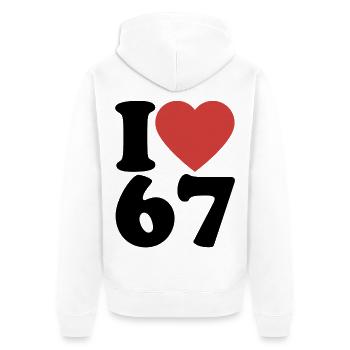 J’aime six sept | Duo numéros 6 et 7 - Veste à capuche bio Premium Unisexe - blanc - Dos - Thijin (182cm)
