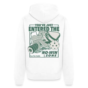 Pickleball - you've just entered the no-win zone.  - Unisex Premium Bio Zip Hoodie - Weiß - Hinten - Thijin (182cm)