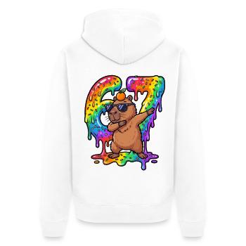 67 Dabbing Capybara Six Seven Meme Brainrot Kinder - Unisex Premium Bio Zip Hoodie - Weiß - Hinten - Thijin (182cm)
