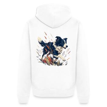Hund auf der bunten Wiese - Unisex Premium Bio Zip Hoodie - Weiß - Hinten - Thijin (182cm)
