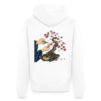 Zen-Bonsai-Fingerarbeit - Unisex Premium Bio Zip Hoodie - Weiß - Hinten - Thijin (182cm)