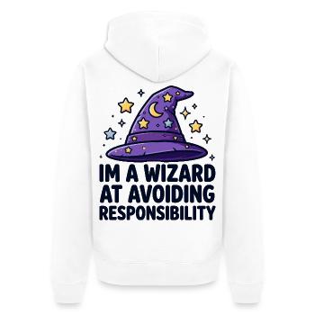 Wizard Avoiding Responsibility - Unisex Premium Bio Zip Hoodie - Weiß - Hinten - Thijin (182cm)