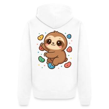 Süßes Kawaii Faultier beim Klettern & Bouldern - Unisex Premium Bio Zip Hoodie - Weiß - Hinten - Thijin (182cm)