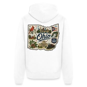 Ohio Buckeye State Vintage Travel Sticker - Unisex Premium Organic Zip Hoodie - white - Back - Thijin (182cm)