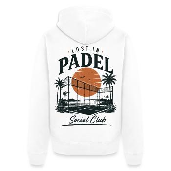 Lost in Padel Social Club | Vintage Padel - Unisex Premium Bio Zip Hoodie - Weiß - Hinten - Thijin (182cm)