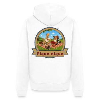 Pique-nique de Kek & Ina  - gag de la vie - Veste à capuche bio Premium Unisexe - blanc - Dos - Thijin (182cm)