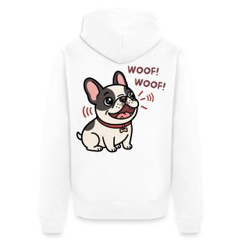 Wuff wuff Französischer Bulldoggen-Welpen-Cartoon - Unisex Premium Bio Zip Hoodie - Weiß - Hinten - Thijin (182cm)