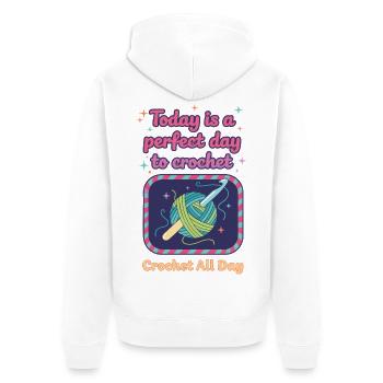 Heute ist ein perfekter Tag, um den ganzen Tag zu häkeln - Unisex Premium Bio Zip Hoodie - Weiß - Hinten - Thijin (182cm)