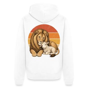 Löwe und Lamm - Unisex Premium Bio Zip Hoodie - Weiß - Hinten - Thijin (182cm)