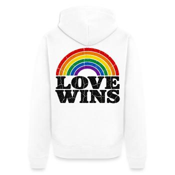 Love Wins Regenbogen CSD Vintage Spruch - Unisex Premium Bio Zip Hoodie - Weiß - Hinten - Thijin (182cm)