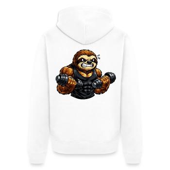 Starkes Faultier beim Bodybuilding - Unisex Premium Bio Zip Hoodie - Weiß - Hinten - Thijin (182cm)
