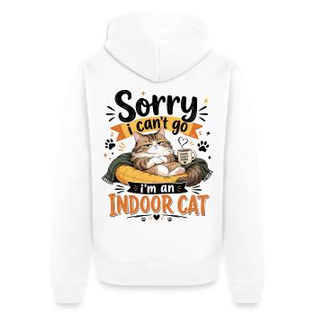 Hauskatze kuschelt sich in Decke und Becher. - Unisex Premium Bio Zip Hoodie - Weiß - Hinten - Thijin (182cm)