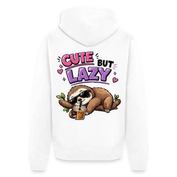 Süß aber faul Faultier mit Eiskaffee - Unisex Premium Bio Zip Hoodie - Weiß - Hinten - Thijin (182cm)