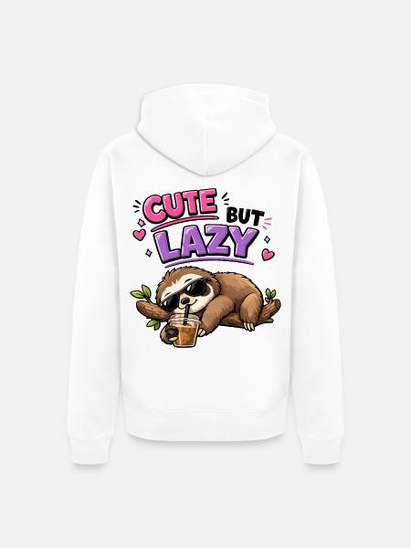 Süß aber faul Faultier mit Eiskaffee - Unisex Premium Bio Zip Hoodie - Weiß