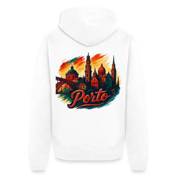 Porto Skyline Modern – Epische Stadtsilhouette - Unisex Premium Bio Zip Hoodie - Weiß - Hinten - Thijin (182cm)