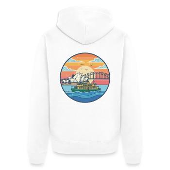 Aufkleber des Sydney Opernhauses und der Hafenbrücke - Unisex Premium Bio Zip Hoodie - Weiß - Hinten - Thijin (182cm)