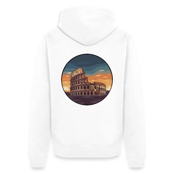 Romer Kolosseum Sonnenuntergangs-Rundaufkleber - Unisex Premium Bio Zip Hoodie - Weiß - Hinten - Thijin (182cm)
