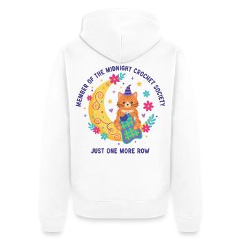 Midnight Crochet Society Nur noch eine Reihe - Unisex Premium Bio Zip Hoodie - Weiß - Hinten - Thijin (182cm)