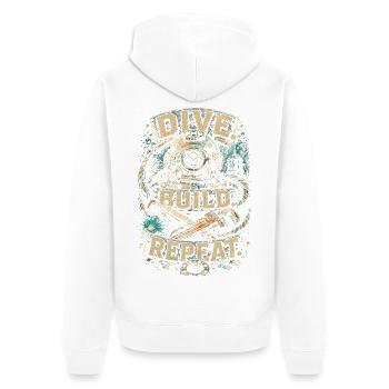 Berufstaucher Industrietaucher Dive Build Repeat - Unisex Premium Bio Zip Hoodie - Weiß - Hinten - Thijin (182cm)
