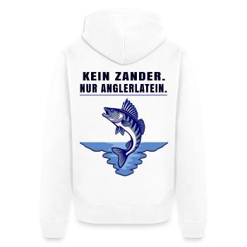 Anglerlatein Spruch – Zander Angler Motiv - Unisex Premium Bio Zip Hoodie - Weiß - Hinten - Thijin (182cm)