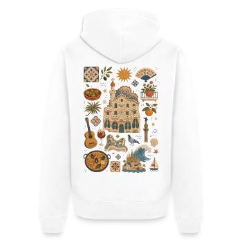 Barcelona | Mittelmeer, Gaudí & Genuss - Unisex Premium Bio Zip Hoodie - Weiß - Hinten - Thijin (182cm)