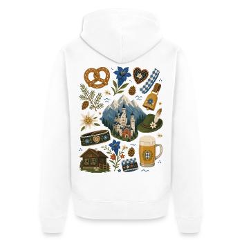 Bayern | Alpen, Brezn & Heimatgefühl - Unisex Premium Bio Zip Hoodie - Weiß - Hinten - Thijin (182cm)