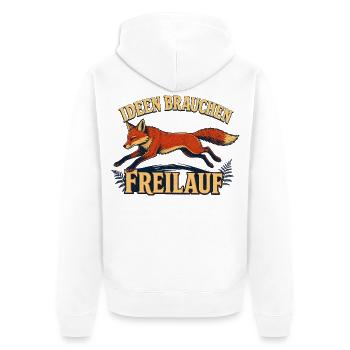 Schlaue Füchsen brauchen Freilauf - Unisex Premium Bio Zip Hoodie - Weiß - Hinten - Thijin (182cm)