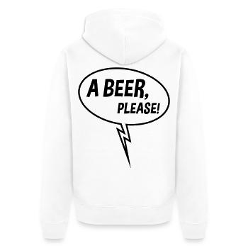 Ein Bier, bitte! (Sprechblase, Trinken, Down B) - Unisex Premium Bio Zip Hoodie - Weiß - Hinten - Thijin (182cm)