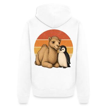 Kamel und Pinguin - Unisex Premium Bio Zip Hoodie - Weiß - Hinten - Thijin (182cm)