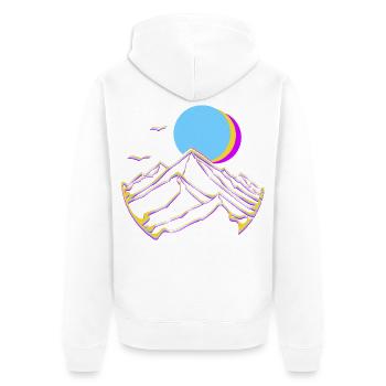 Neonberge Mondsonne Geometrisch Gipfel - Unisex Premium Bio Zip Hoodie - Weiß - Hinten - Thijin (182cm)