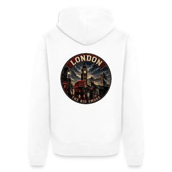 London Big Smoke Vintage Travel Badge - Unisex Premium Organic Zip Hoodie - white - Back - Thijin (182cm)