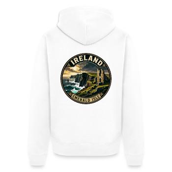 Ireland Emerald Isle Vintage Travel Badge - Unisex Premium Organic Zip Hoodie - white - Back - Thijin (182cm)