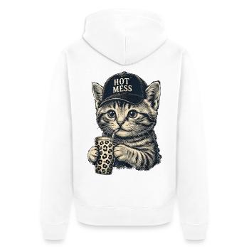 Chaton avec un chapeau de désordre chaud - Veste à capuche bio Premium Unisexe - blanc - Dos - Thijin (182cm)