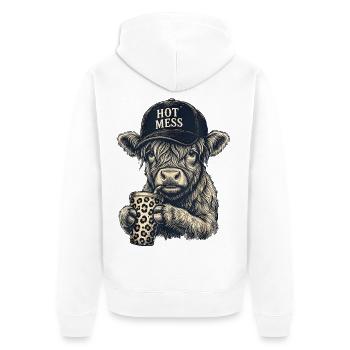 Vache Hot Mess avec tasse de léopard - Veste à capuche bio Premium Unisexe - blanc - Dos - Thijin (182cm)