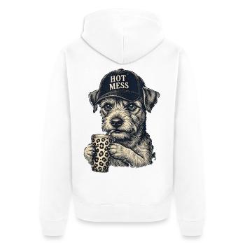 Hot Mess Dog with Leopard Coffee - Unisex Premium Organic Zip Hoodie - white - Back - Thijin (182cm)