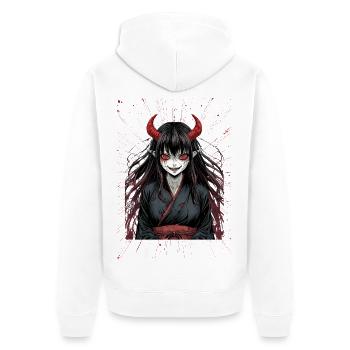 Demonic Kimono Heroine with Red Horns - Unisex Premium Organic Zip Hoodie - white - Back - Thijin (182cm)