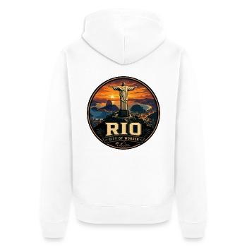 Badge de voyage vintage de Rio de Janeiro - Veste à capuche bio Premium Unisexe - blanc - Dos - Thijin (182cm)