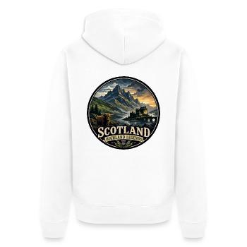 Scotland Highland Legends Vintage Travel Badge - Unisex Premium Organic Zip Hoodie - white - Back - Thijin (182cm)