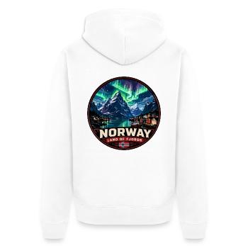 Norway Land of Fjords Vintage Badge - Unisex Premium Organic Zip Hoodie - white - Back - Thijin (182cm)
