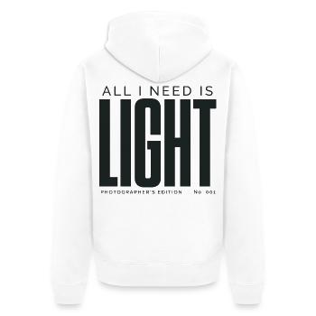 Alles, was ich brauche, ist Licht | Fotografenausgabe - Unisex Premium Bio Zip Hoodie - Weiß - Hinten - Thijin (182cm)