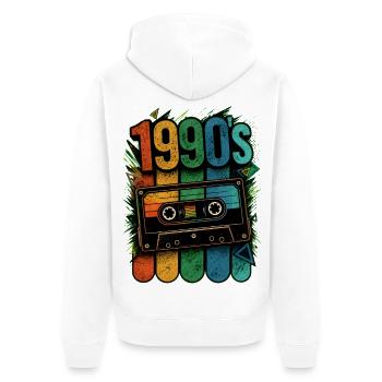 1990s Cassette Neon Splash - Unisex Premium Organic Zip Hoodie - white - Back - Thijin (182cm)