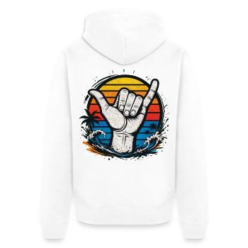 Shaka Wave Sunset Surf Vibes - Unisex Premium Organic Zip Hoodie - white - Back - Thijin (182cm)
