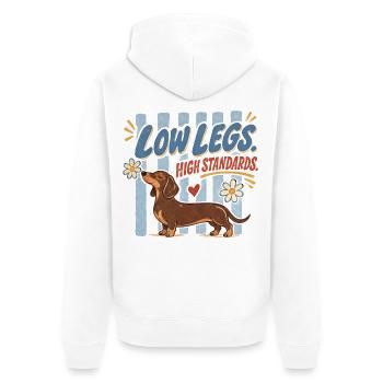 Dachshund Low Legs High Standards Retro - Unisex Premium Organic Zip Hoodie - white - Back - Thijin (182cm)