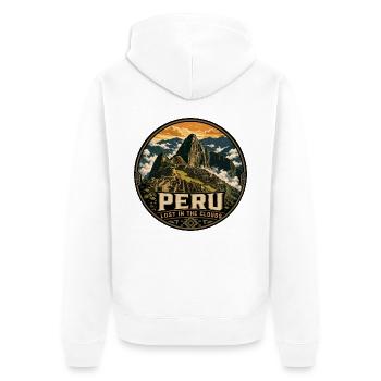 Peru Lost in the Clouds Vintage Badge - Unisex Premium Organic Zip Hoodie - white - Back - Thijin (182cm)