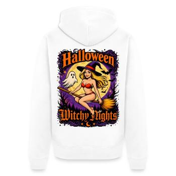 Witchy Nights Halloween Witch on Broom - Unisex Premium Organic Zip Hoodie - white - Back - Thijin (182cm)