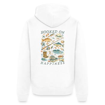 Hooked On Happiness Vintage Fishing Gear - Unisex Premium Organic Zip Hoodie - white - Back - Thijin (182cm)