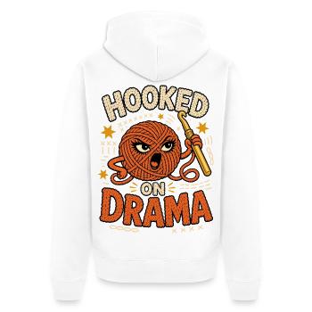 Hooked on Drama – Crochet with Humor - Unisex Premium Organic Zip Hoodie - white - Back - Thijin (182cm)