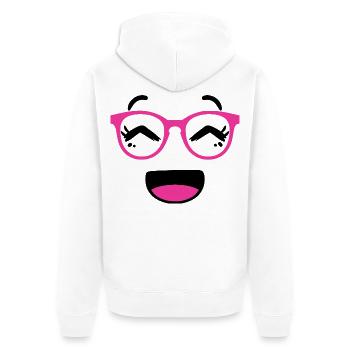 Cute face in kawaii style with pink glasses - Unisex Premium Organic Zip Hoodie - white - Back - Thijin (182cm)