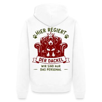 Dackel König auf rotem Thron - Unisex Premium Bio Zip Hoodie - Weiß - Hinten - Thijin (182cm)